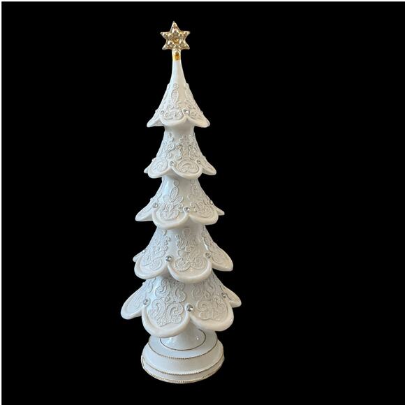 18in Snowy Gingerbread Lace Tree White Christmas Decor by Cupcakes & Cashmere - Picture 2 of 16